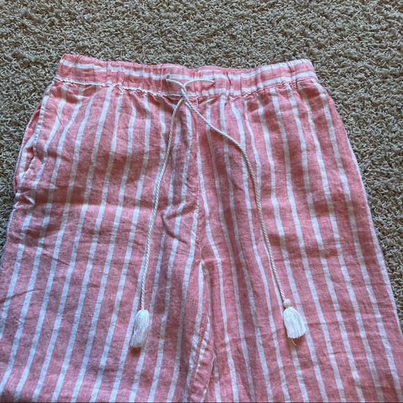 C&C California 100% Linen Wide Leg High Rise Cropped Pants Capris - Picture 3 of 7